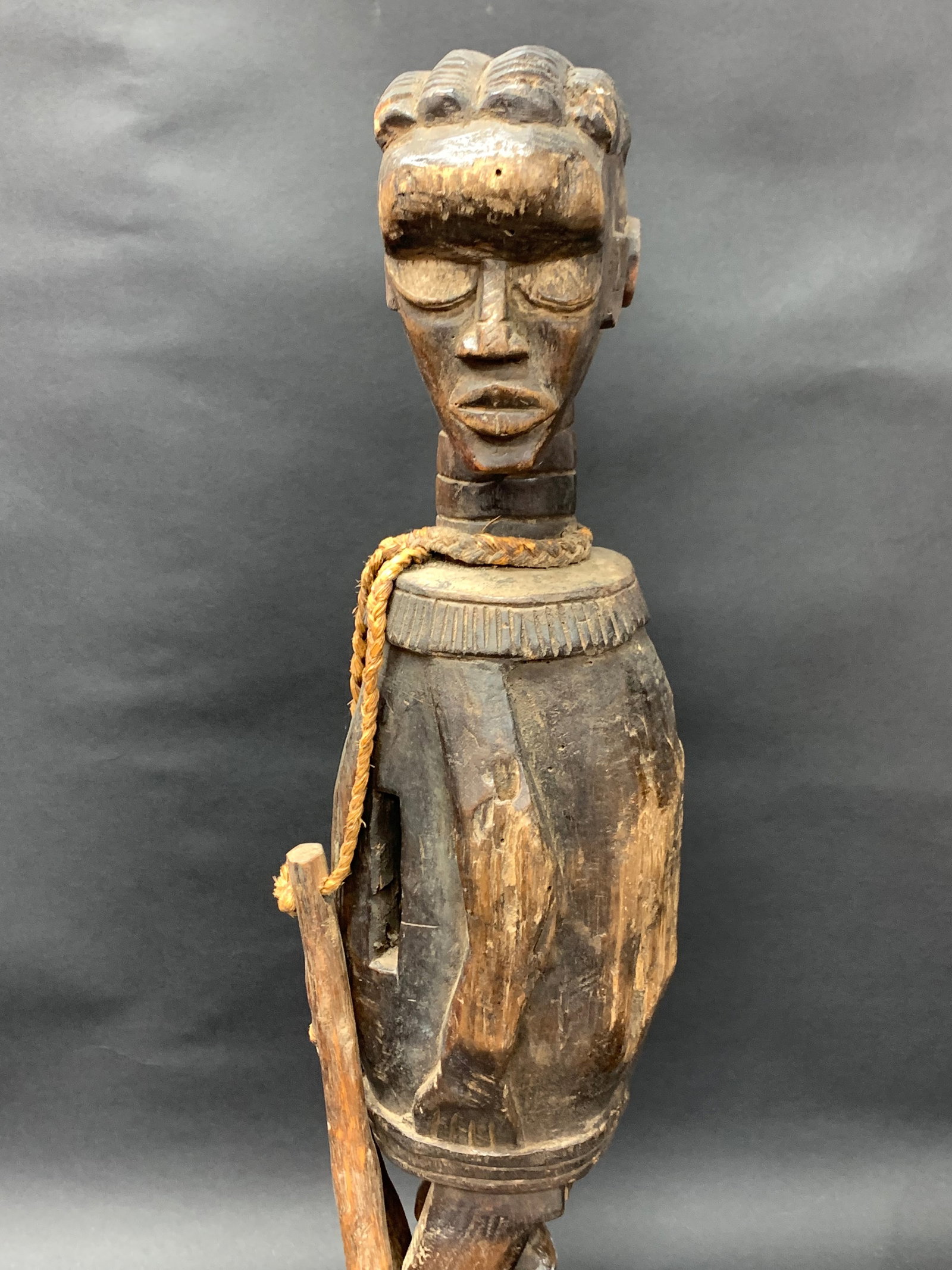 African Tribal Art Carved Wood Dan Slit Gong Instrument Sculpture - 4
