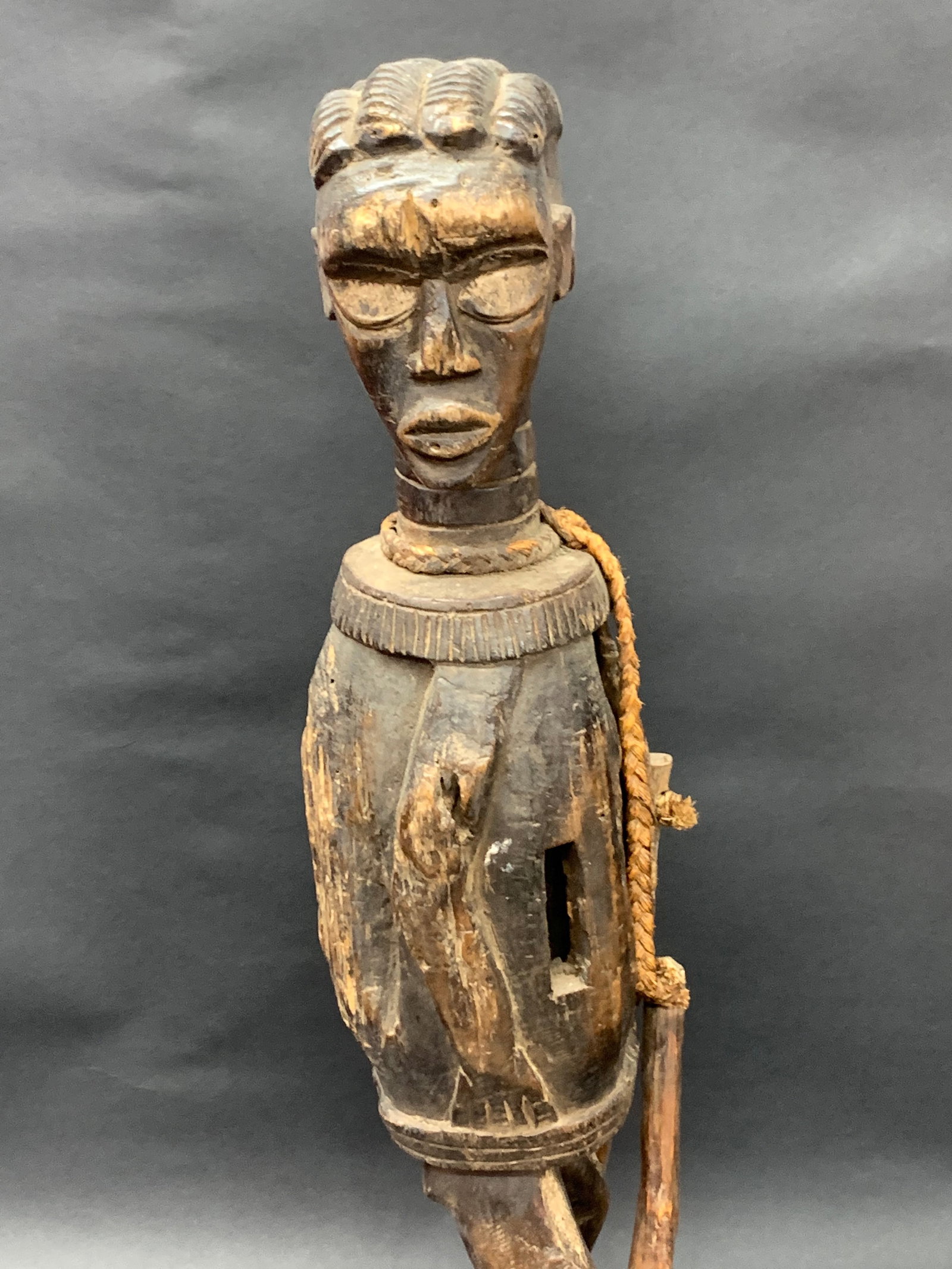 African Tribal Art Carved Wood Dan Slit Gong Instrument Sculpture - 6
