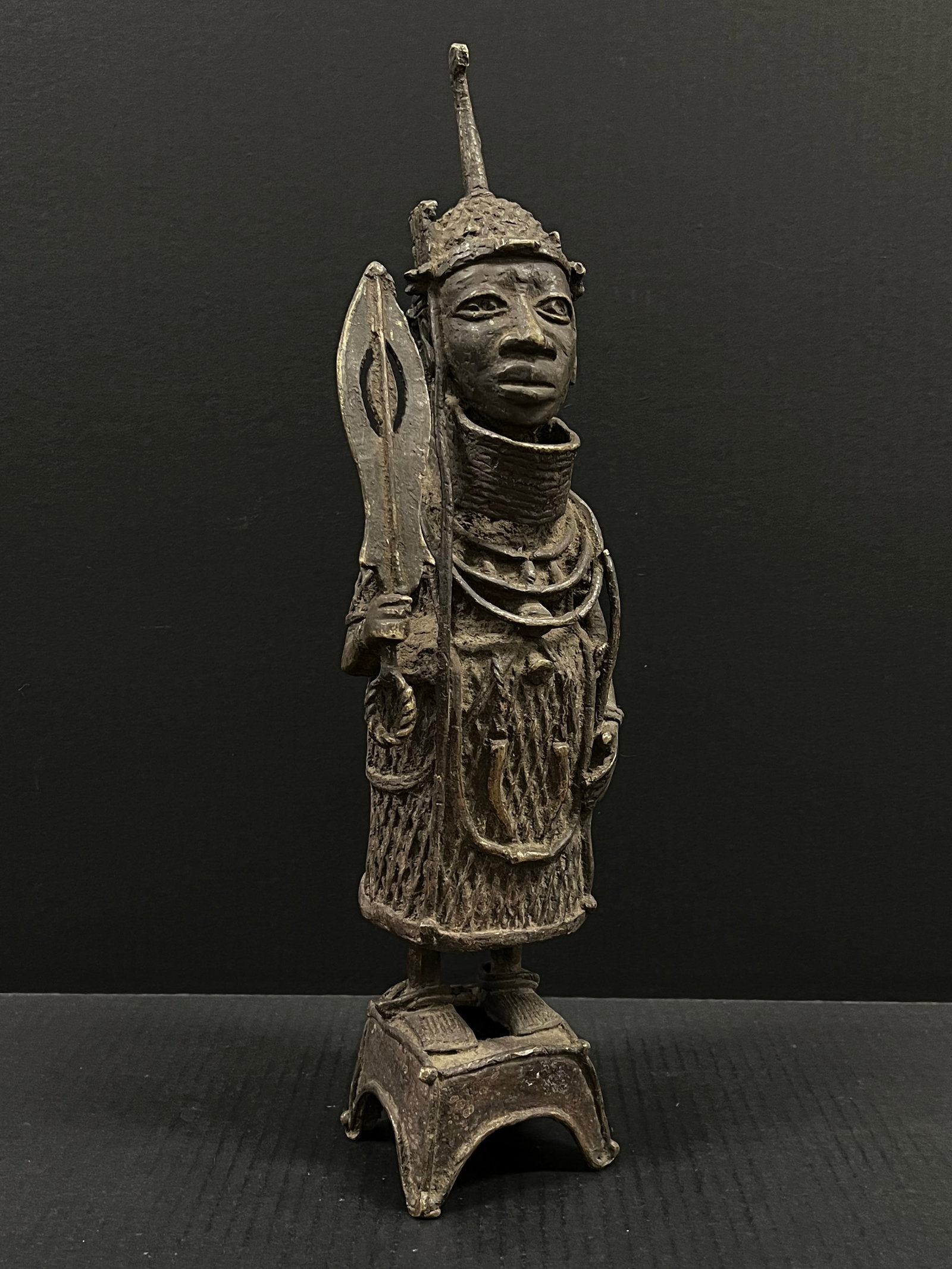 African Tribal Art Benin Bronze Warrior Statue - 3
