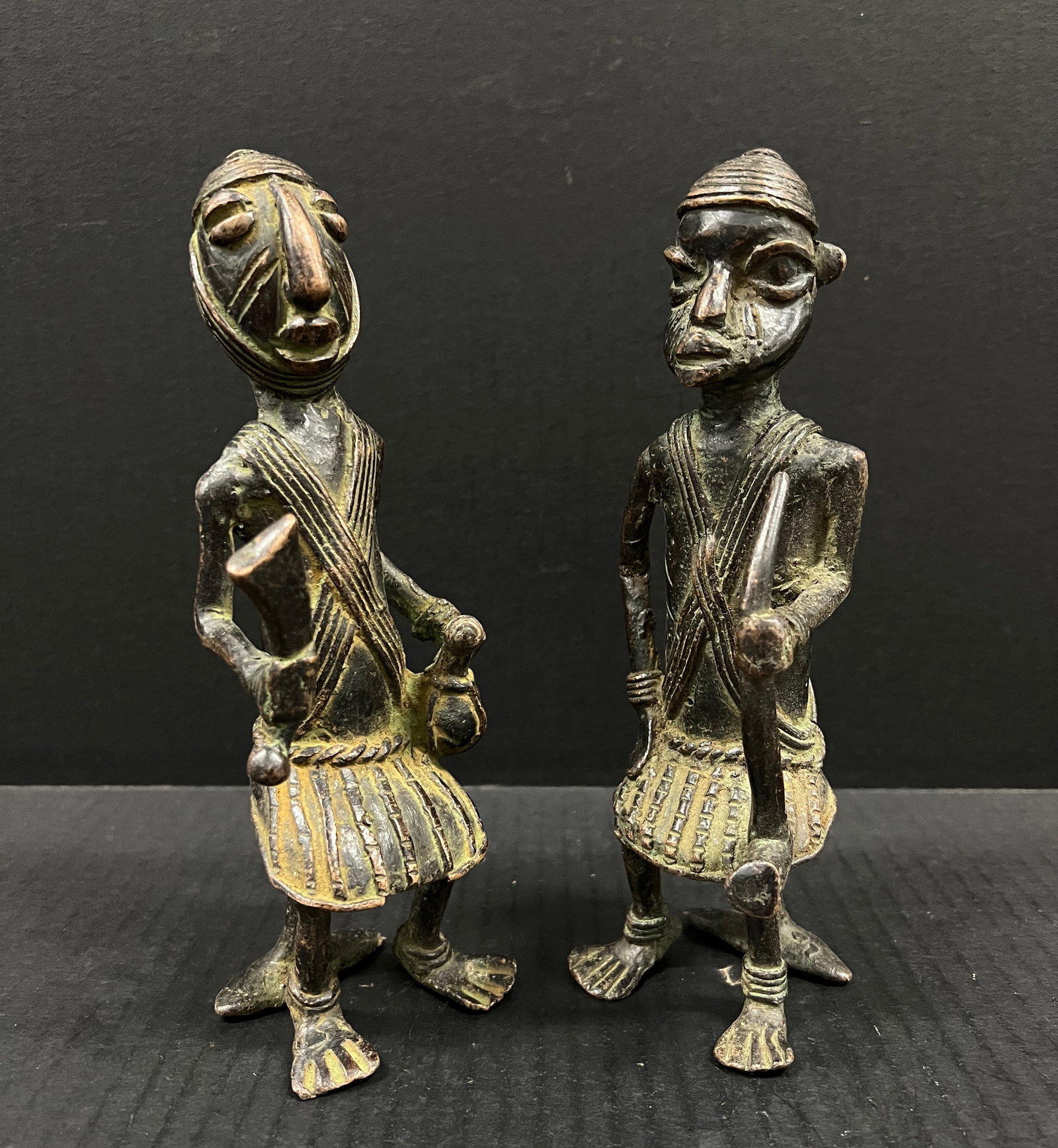 African Tribal Art Pair of Bronze Chad Statue - 2