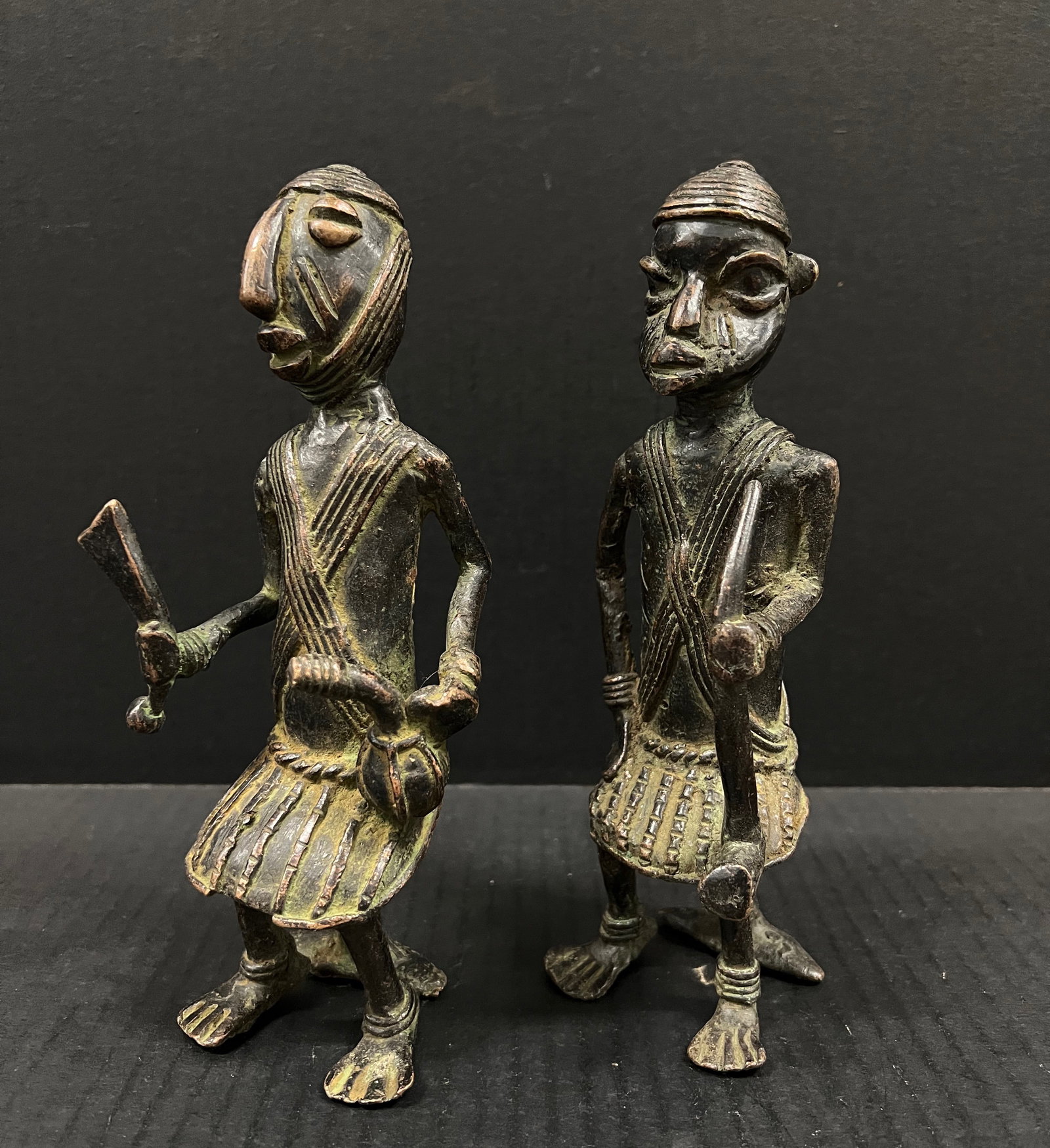 African Tribal Art Pair of Bronze Chad Statue - 3
