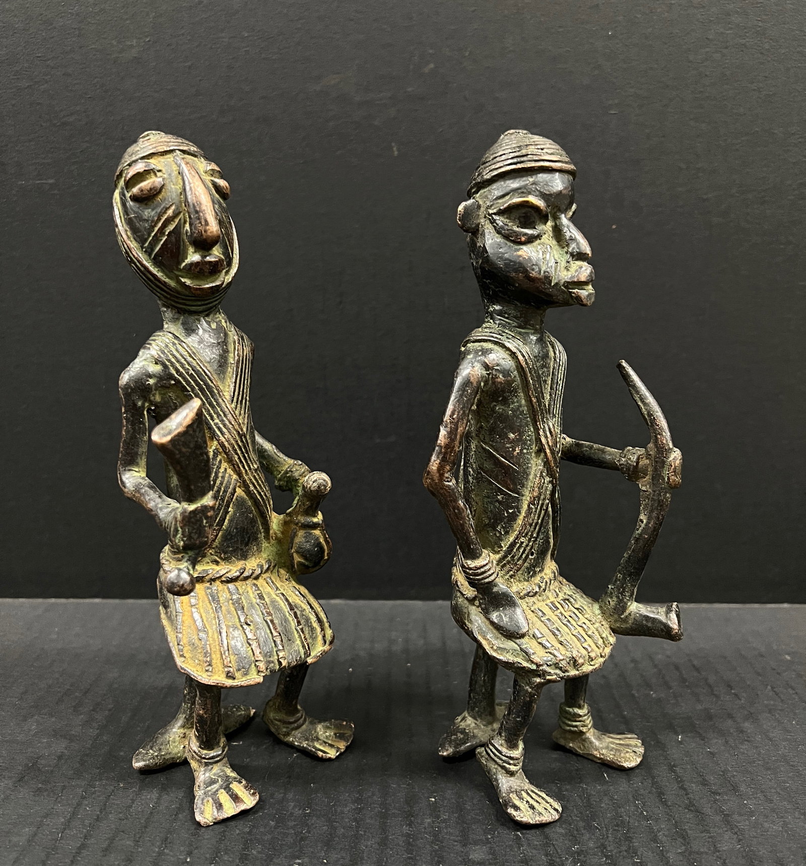 African Tribal Art Pair of Bronze Chad Statue - 4