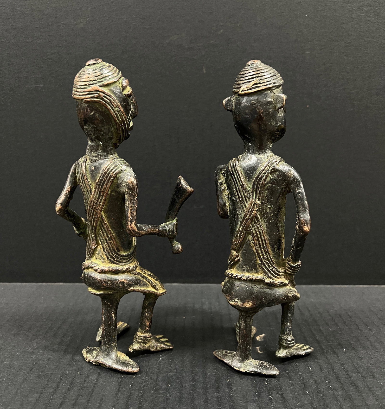 African Tribal Art Pair of Bronze Chad Statue - 5