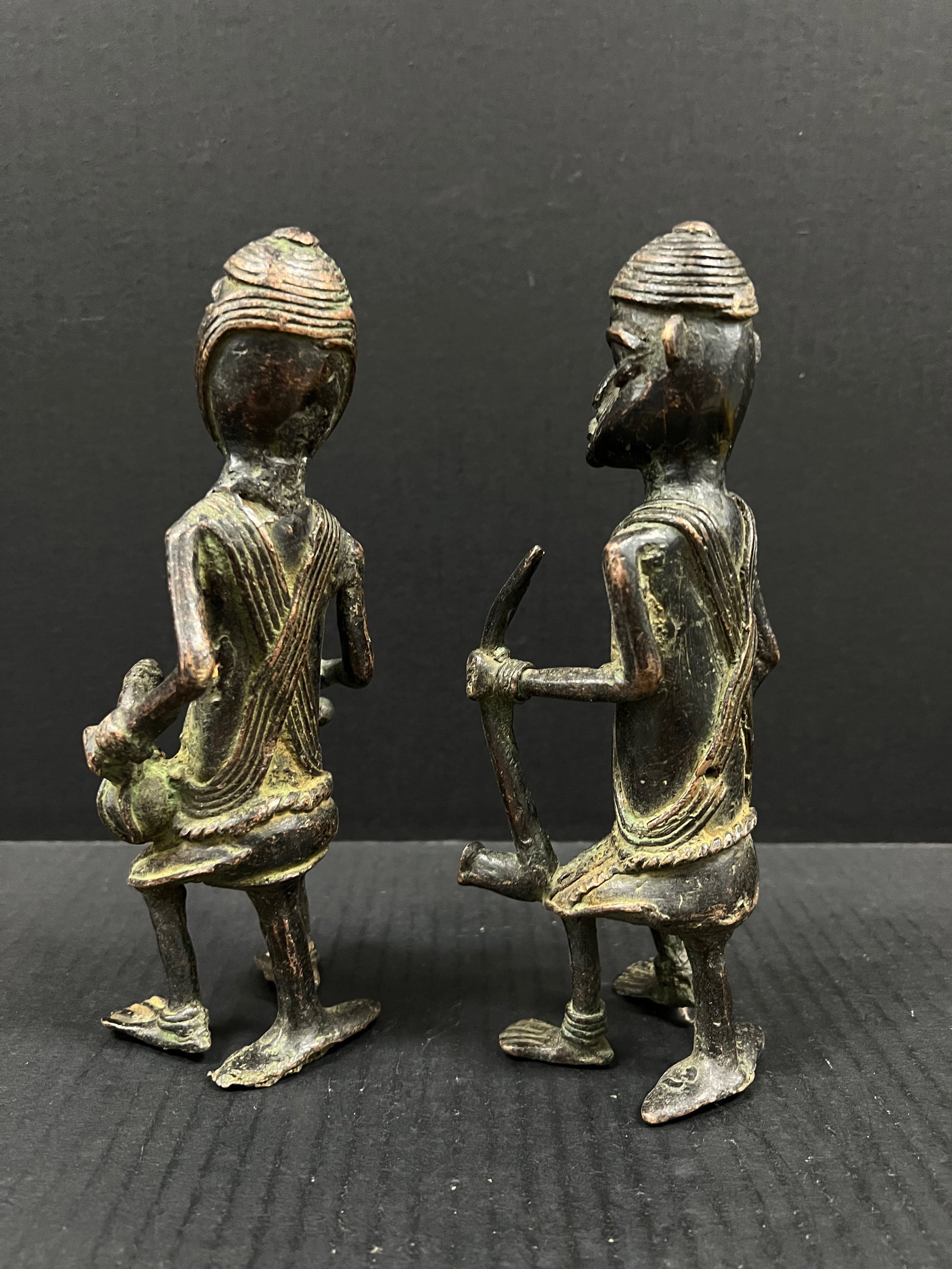 African Tribal Art Pair of Bronze Chad Statue - 6