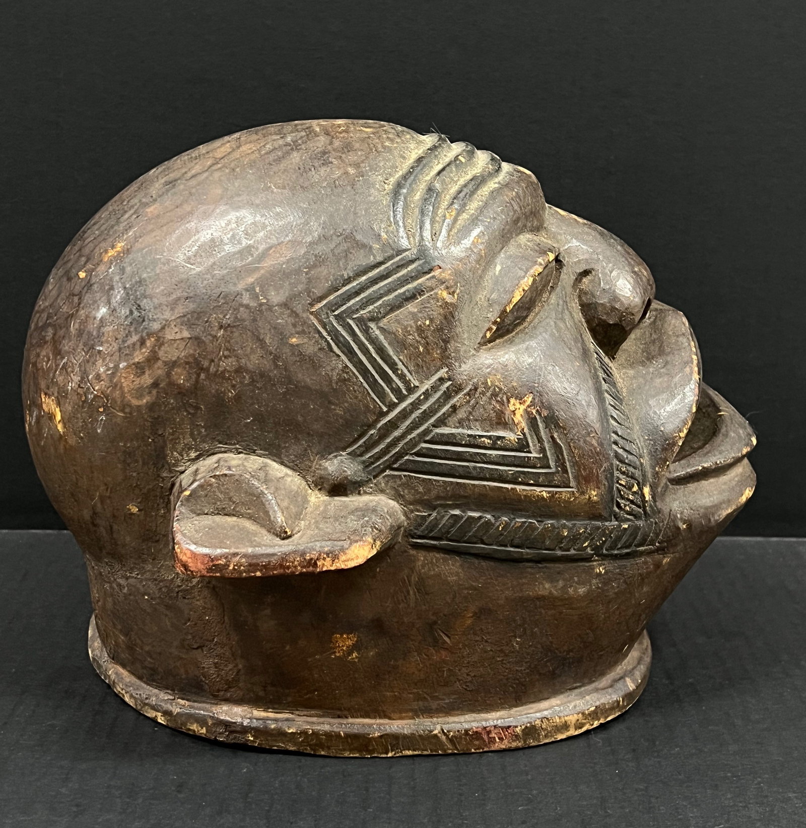 African Tribal Art Carved Wood Makonde Helmet Mask - 3