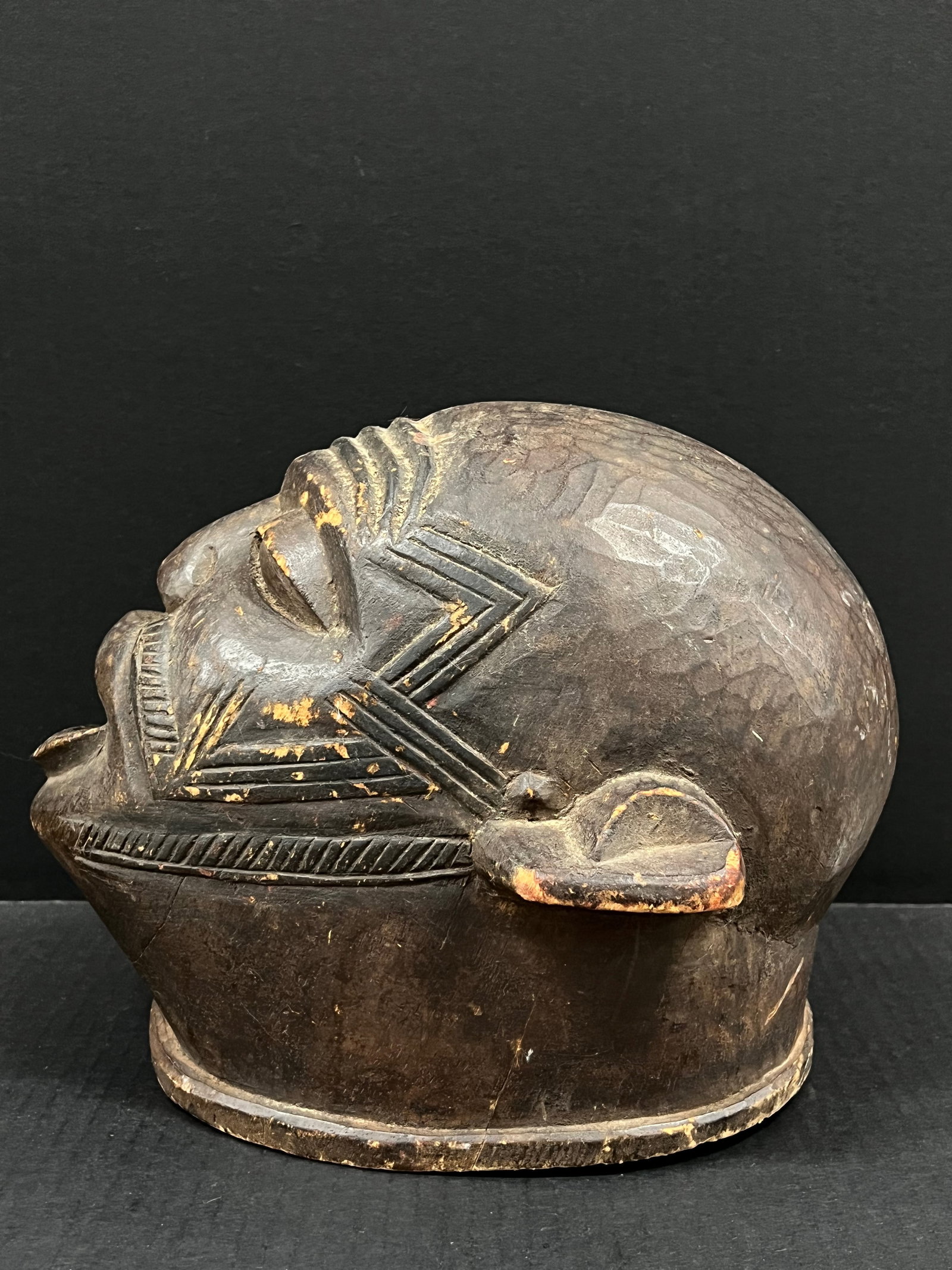 African Tribal Art Carved Wood Makonde Helmet Mask - 5