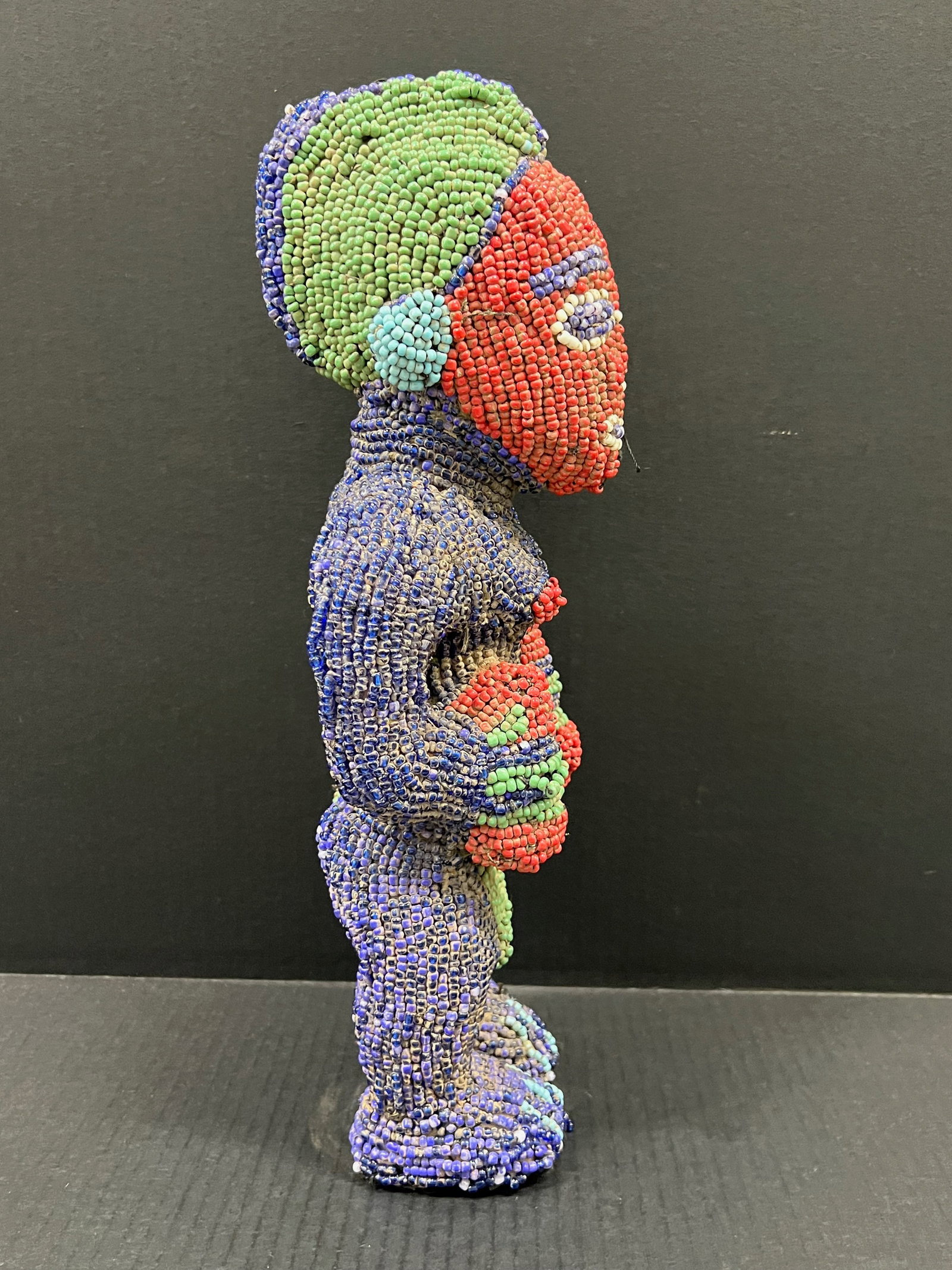 African Tribal Art Carved Wood Bamileke Beaded Statue - 4
