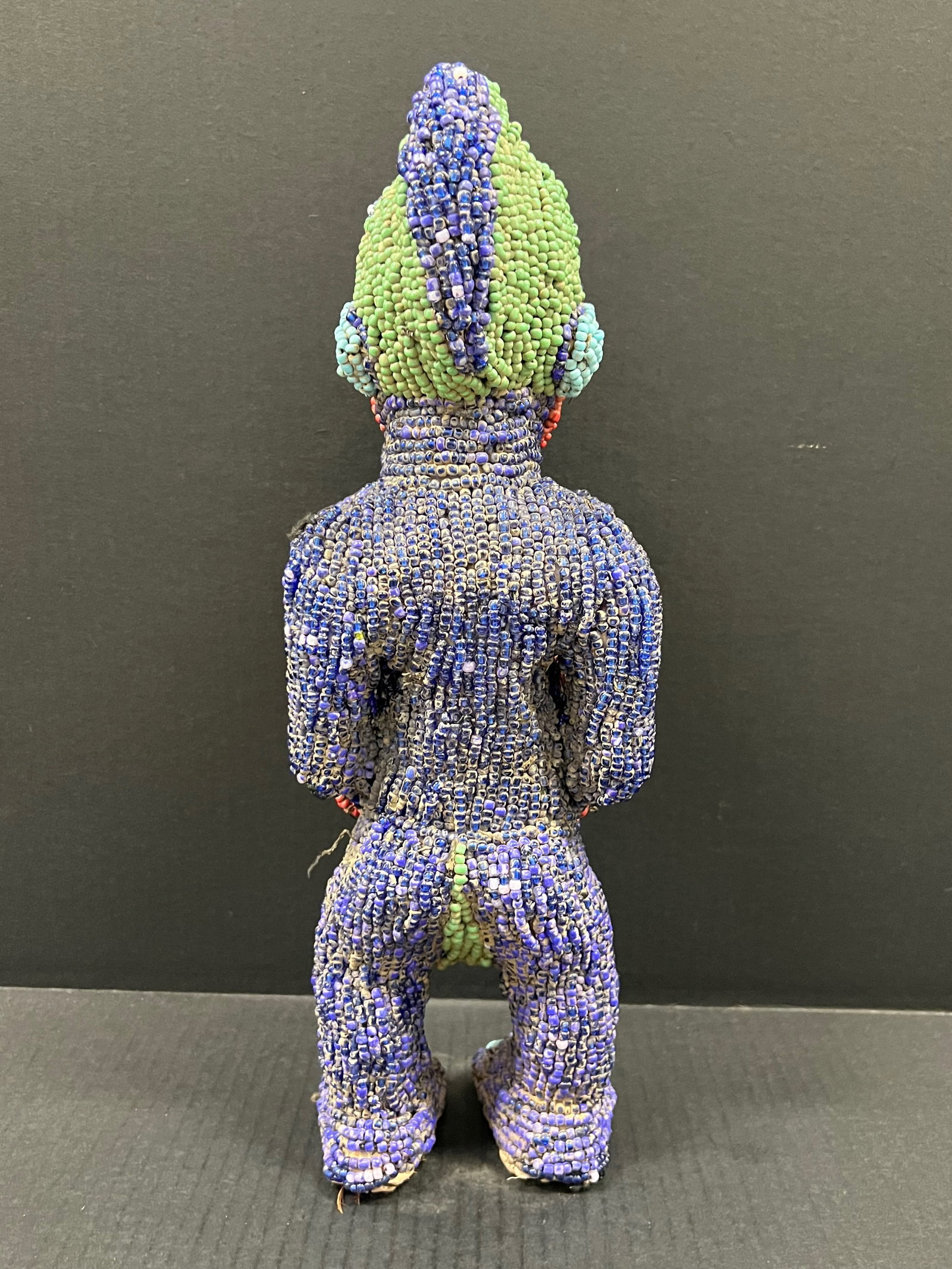 African Tribal Art Carved Wood Bamileke Beaded Statue - 7