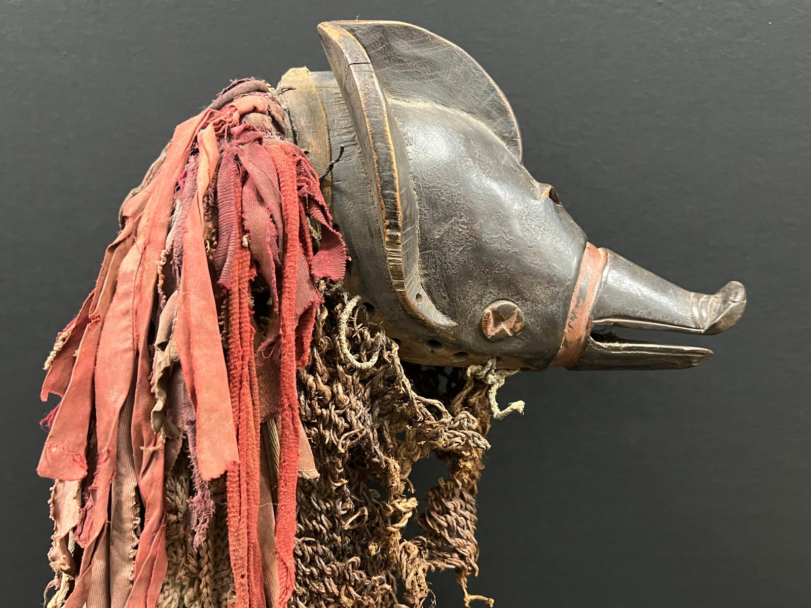 African Tribal Art Carved Wood Ngulu Pig Mask with Display Stand - 3