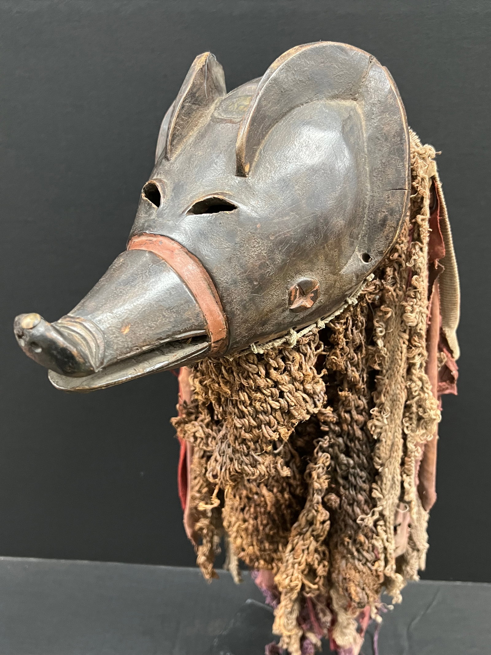 African Tribal Art Carved Wood Ngulu Pig Mask with Display Stand - 5