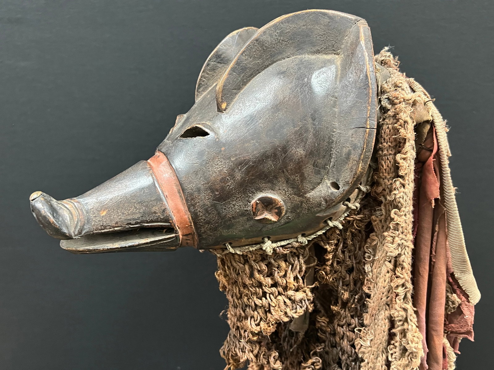 African Tribal Art Carved Wood Ngulu Pig Mask with Display Stand - 6