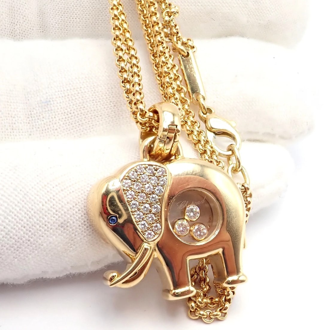 Authentic! Chopard 18k Yellow Gold Large Happy Elephant Pendant Necklace - 4