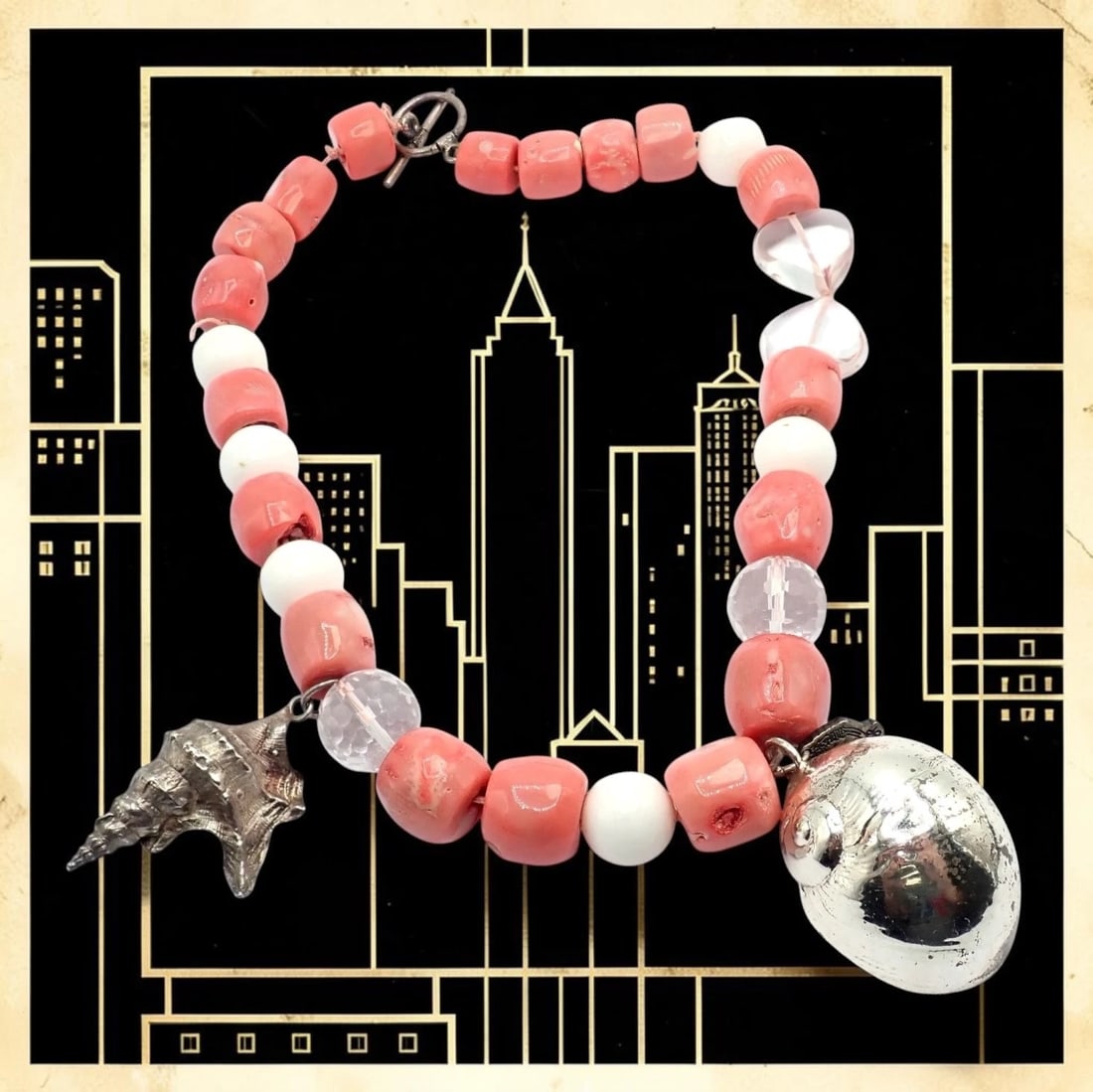 Rare! Vintage Mario Buccellati Free Time Silver Large Pink Coral Necklace 17.5" - 2