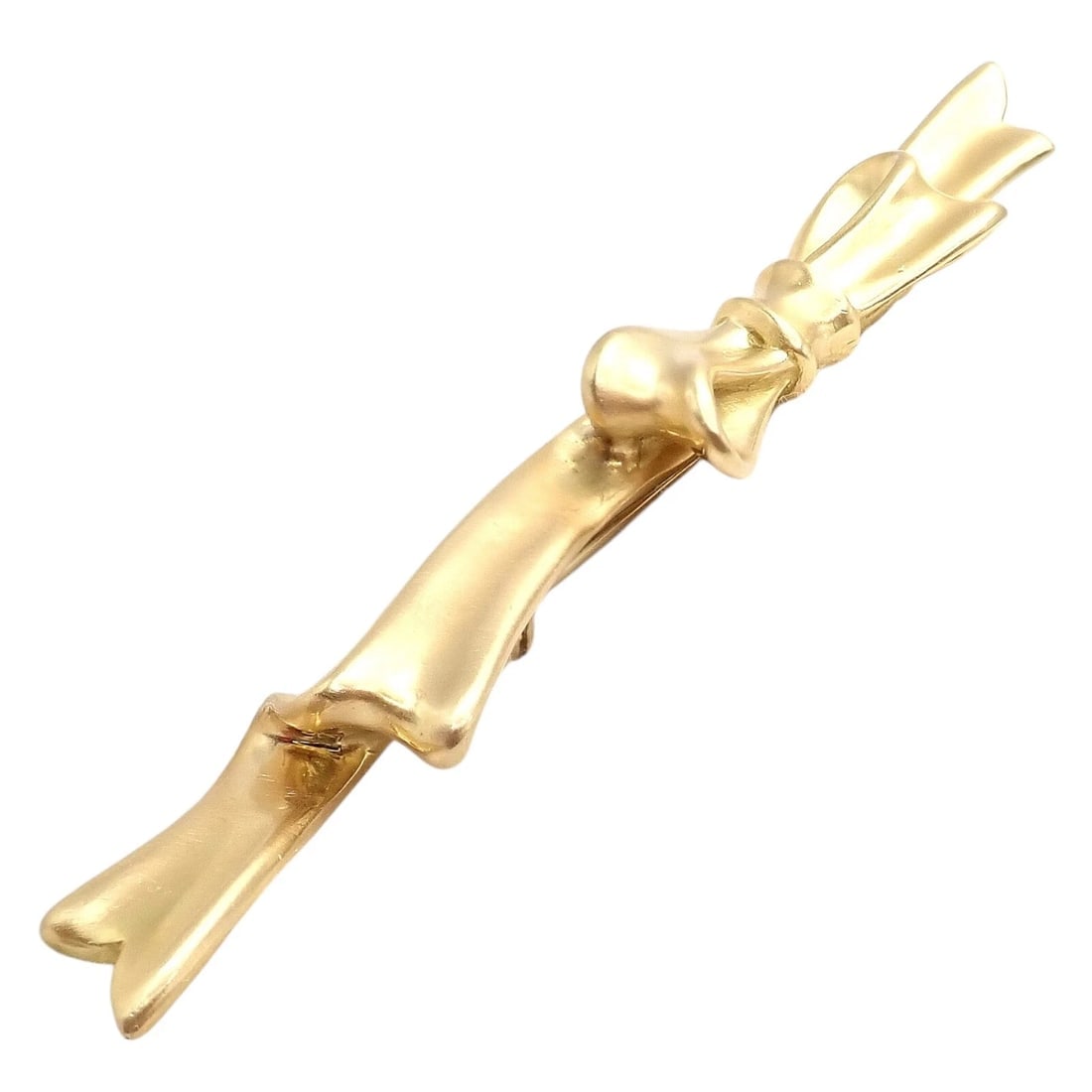 Authentic! Angela Cummings 18k Yellow Gold Long Ribbon Bow Pin Brooch 1984 - 2
