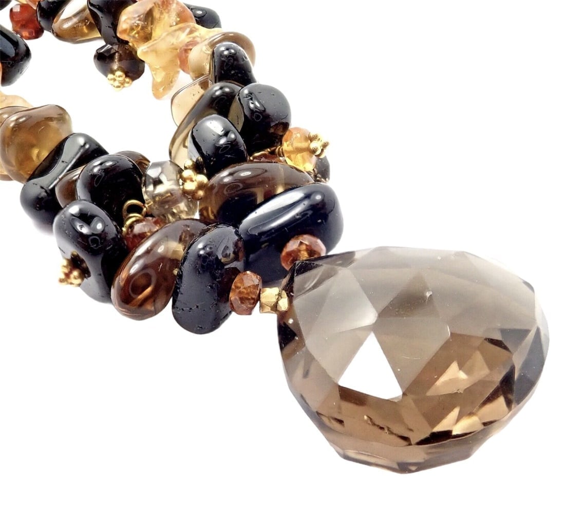 Laura Gibson 18k Yellow Gold Briolette Smokey Topaz Onyx Bead Large Necklace - 3
