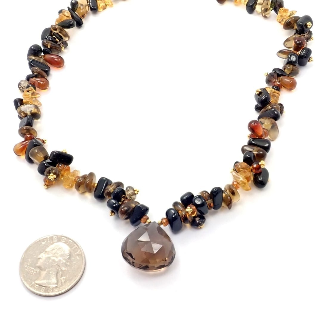 Laura Gibson 18k Yellow Gold Briolette Smokey Topaz Onyx Bead Large Necklace - 4