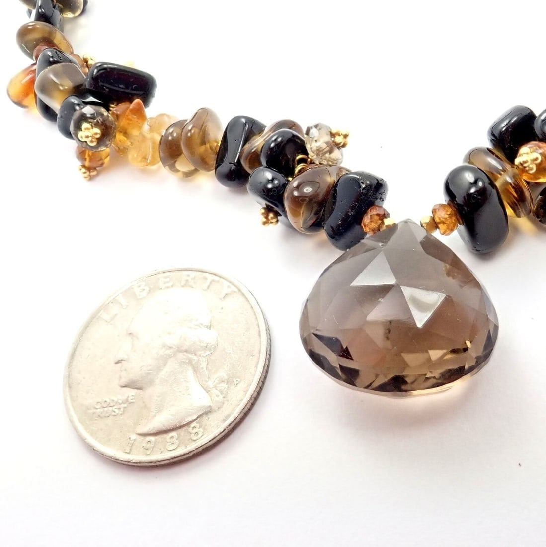 Laura Gibson 18k Yellow Gold Briolette Smokey Topaz Onyx Bead Large Necklace - 5