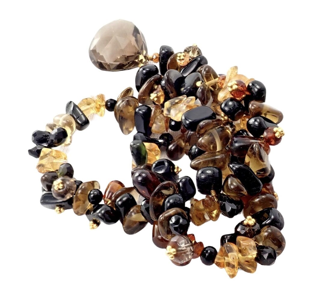Laura Gibson 18k Yellow Gold Briolette Smokey Topaz Onyx Bead Large Necklace - 6