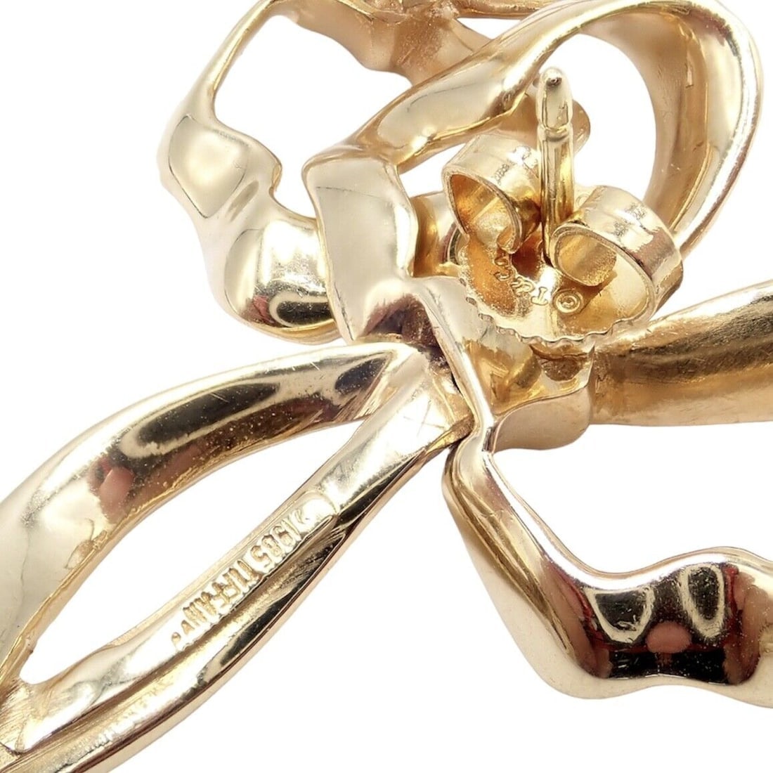 Authentic Tiffany & Co 18k Yellow Gold Diamond Large Ribbon Bow Earrings 1985 - 2