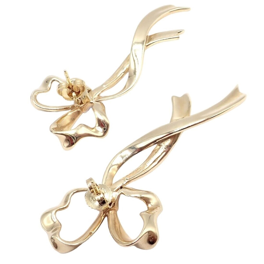 Authentic Tiffany & Co 18k Yellow Gold Diamond Large Ribbon Bow Earrings 1985 - 7