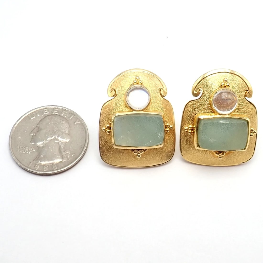 Rare! Vintage Paula Crevoshay 18k Gold Smithsonite Moonstone Earrings OOAK - 4