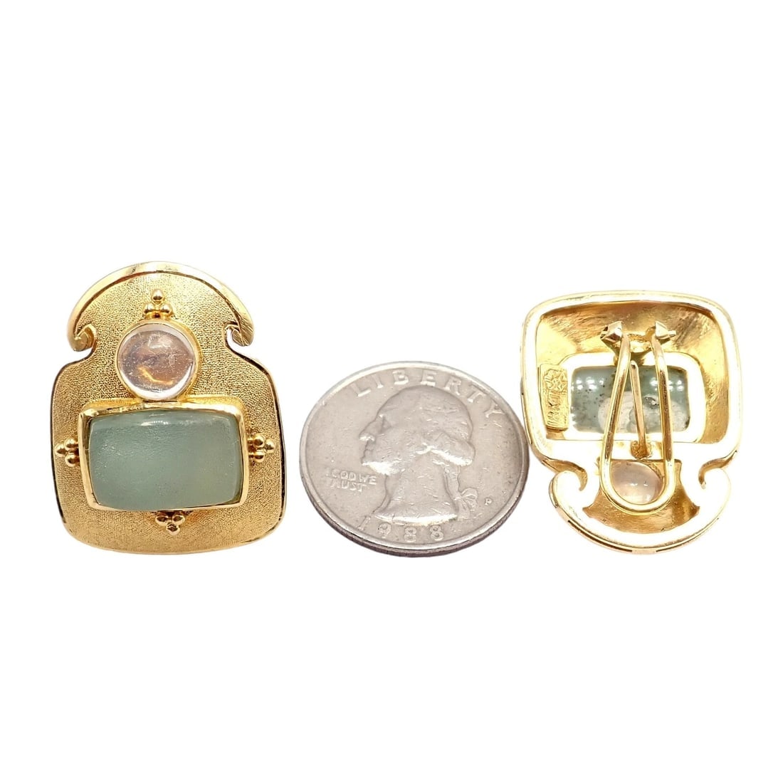Rare! Vintage Paula Crevoshay 18k Gold Smithsonite Moonstone Earrings OOAK - 5