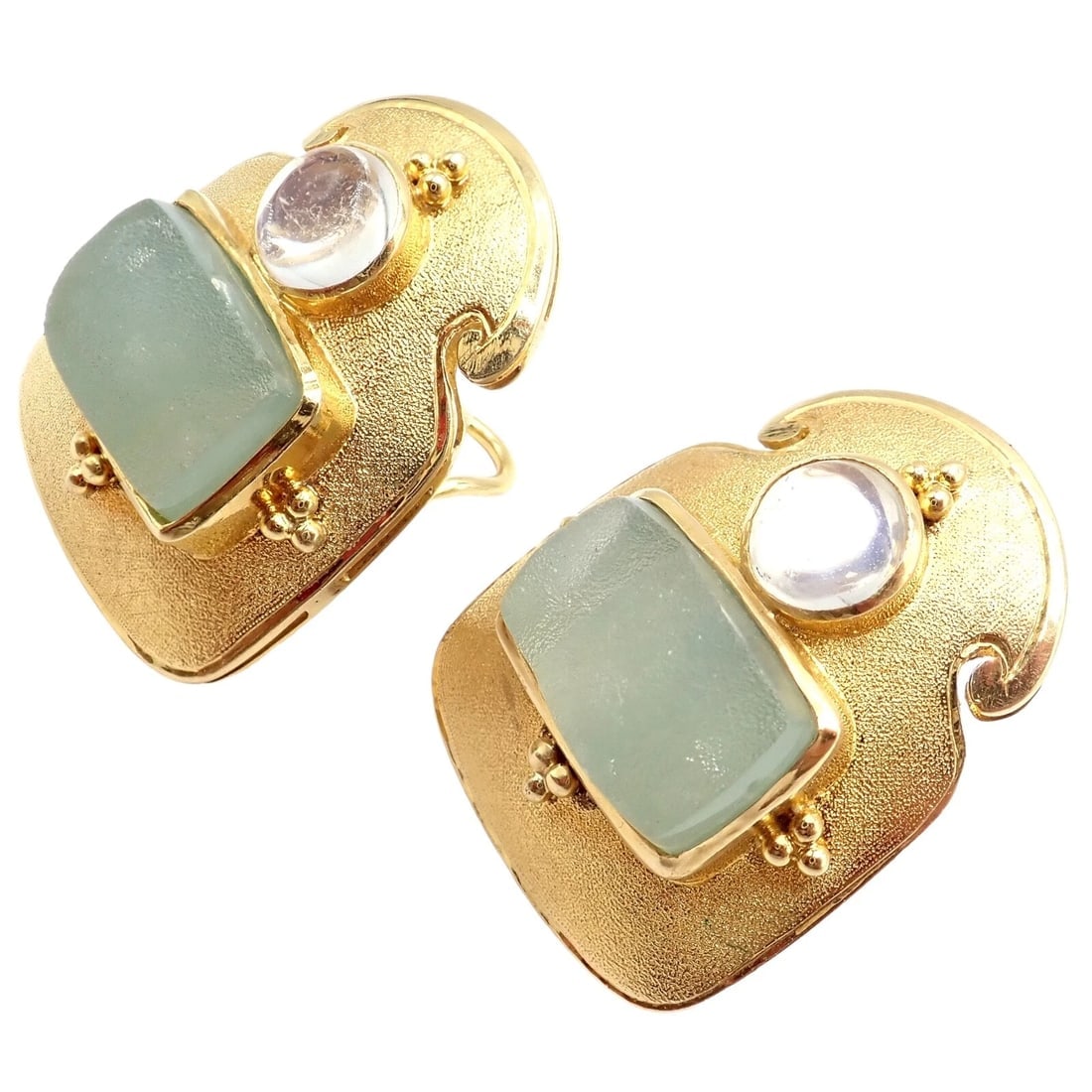 Rare! Vintage Paula Crevoshay 18k Gold Smithsonite Moonstone Earrings OOAK - 6