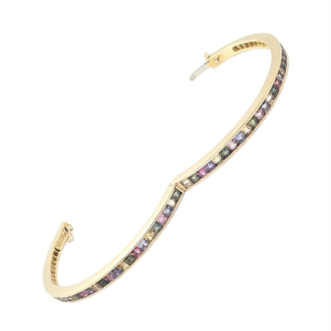 Authentic! Julius Cohen 18k Yellow Gold Diamond Pastel Color Stone Cuff Bracelet - 7