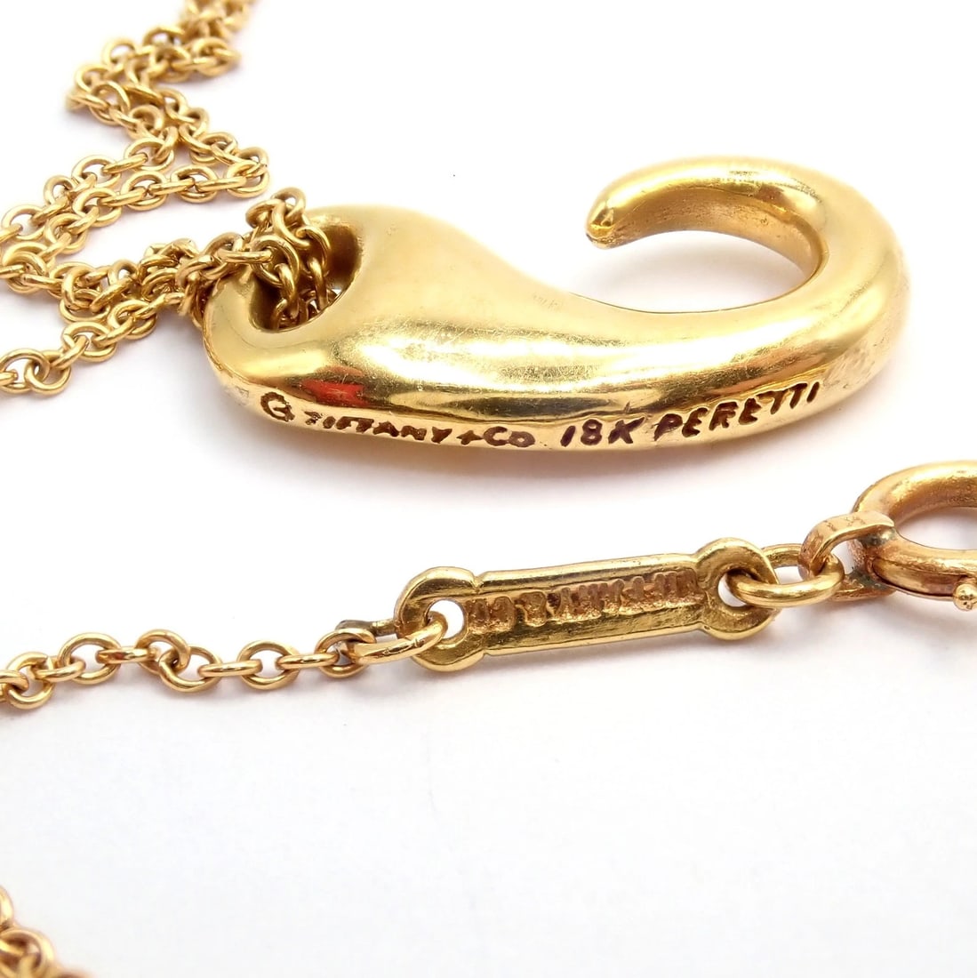 Vintage! Tiffany & Co Peretti 18k Gold Fish Hook Nautical Horn Pendant Necklace - 3