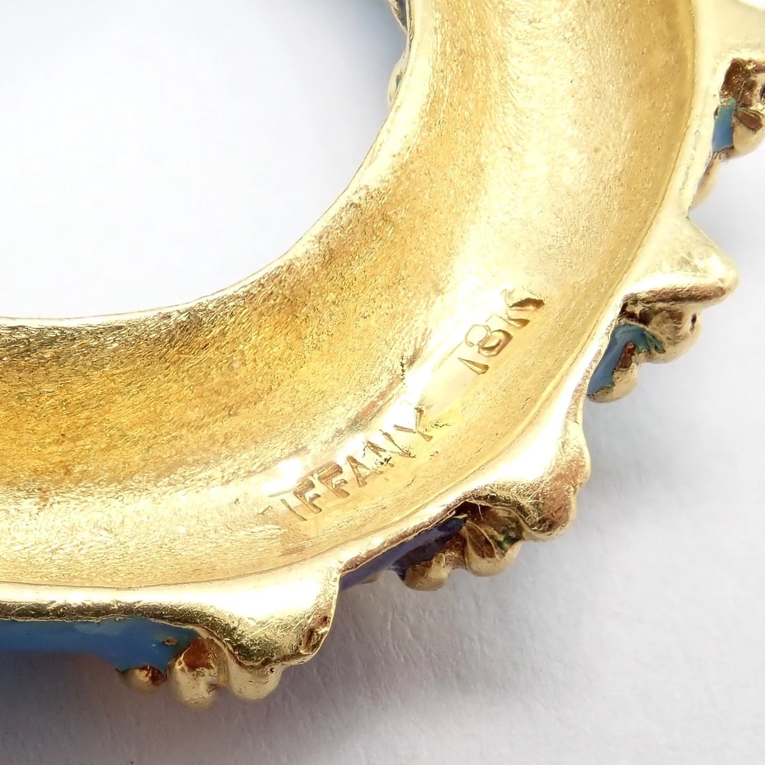 Rare! Vintage Tiffany & Co 18k Yellow Gold Blue Enamel Circle Rope Brooch Pin - 2