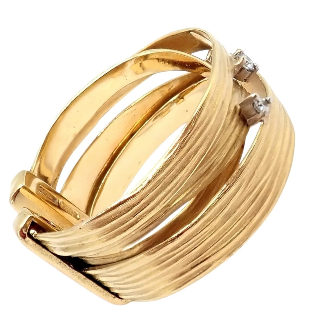 Authentic! Roberto Coin 18k Yellow Gold Diamond Silk Weave Ring sz 7 - 2