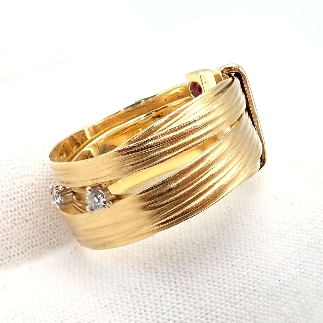 Authentic! Roberto Coin 18k Yellow Gold Diamond Silk Weave Ring sz 7 - 7