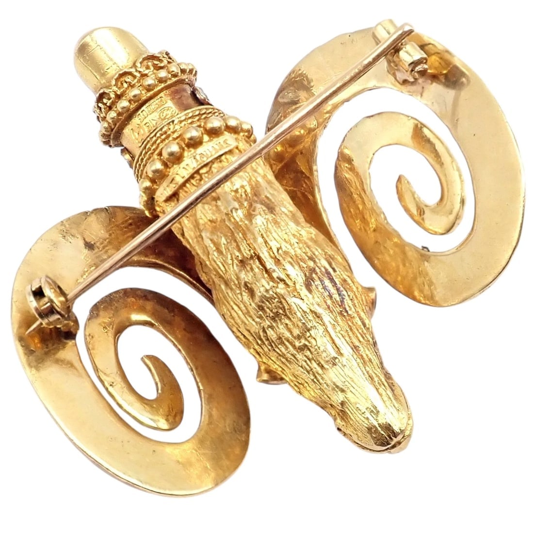 Rare Ilias Lalaounis 18k Yellow Gold Ram Ares Diamond Ruby Sapphire Large Brooch - 5