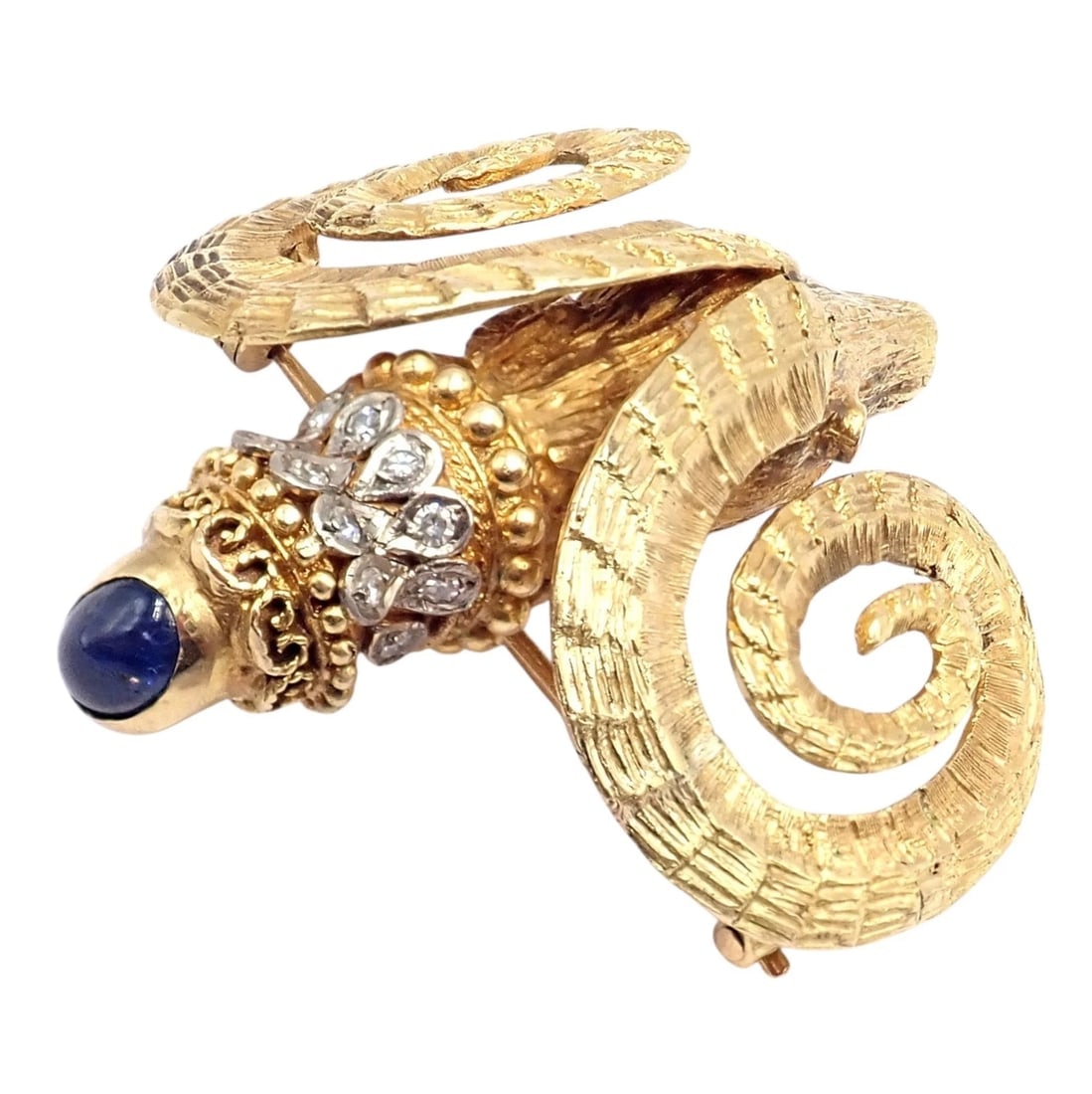 Rare Ilias Lalaounis 18k Yellow Gold Ram Ares Diamond Ruby Sapphire Large Brooch - 6