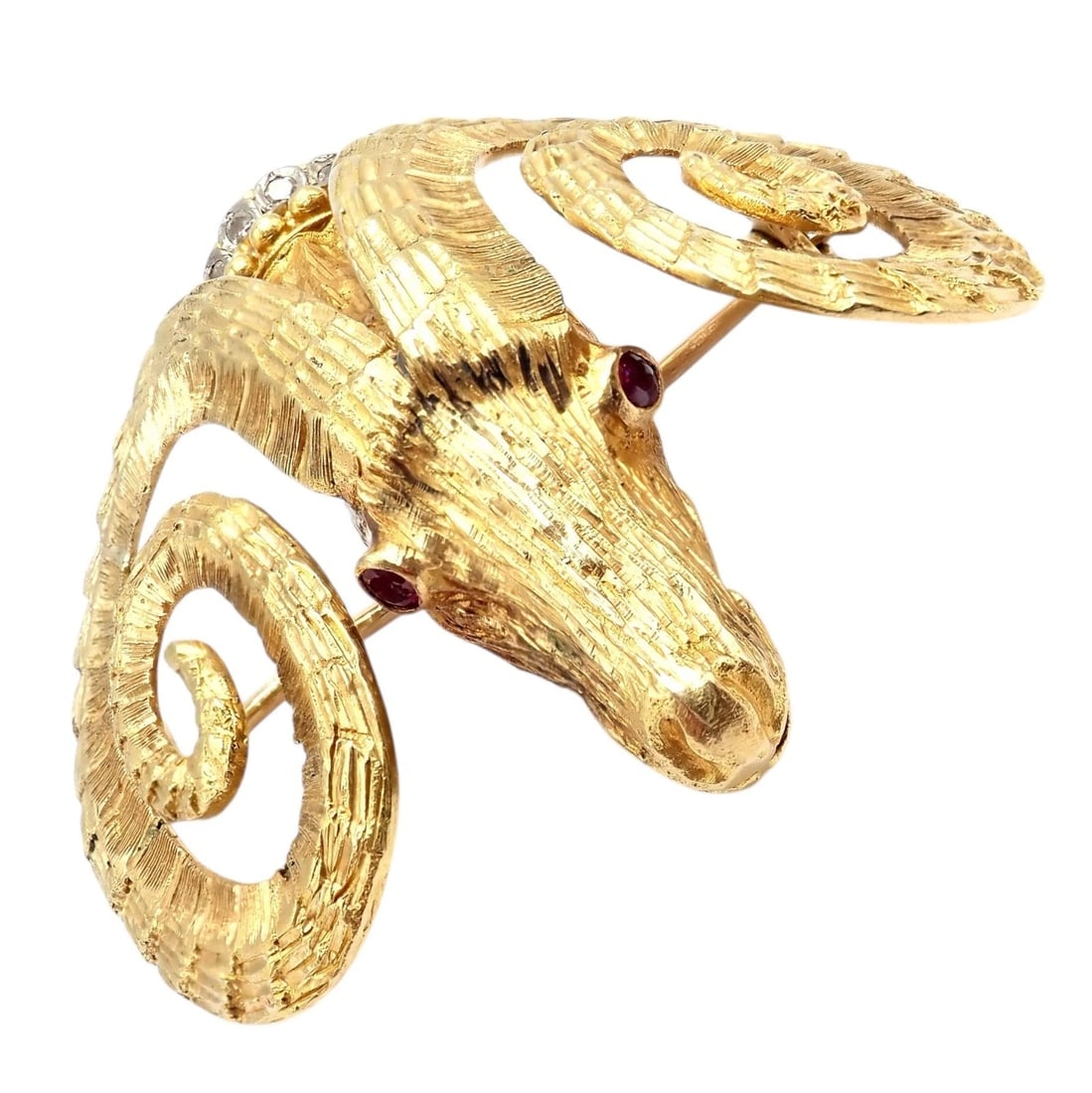 Rare Ilias Lalaounis 18k Yellow Gold Ram Ares Diamond Ruby Sapphire Large Brooch - 9