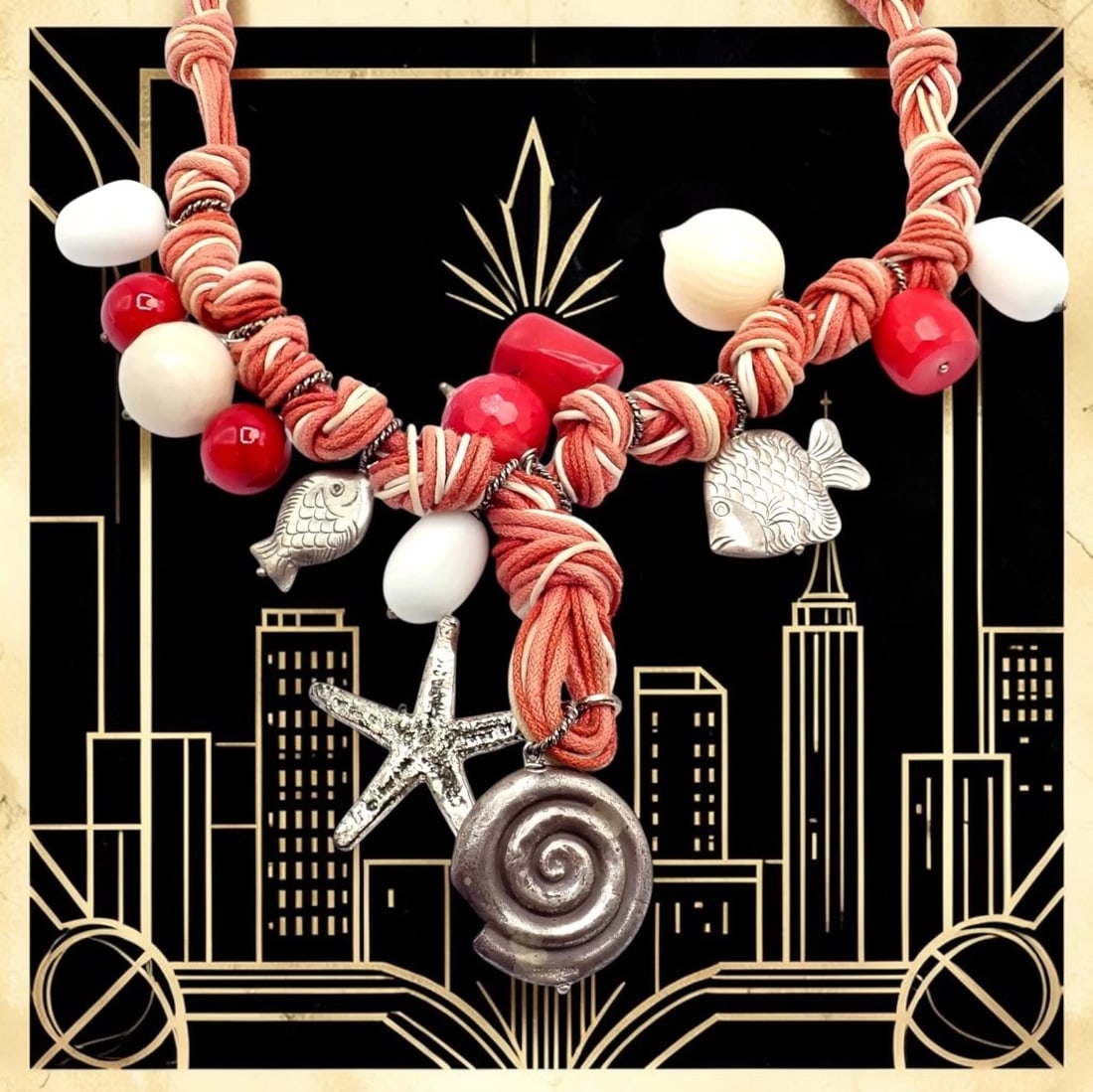 Rare! Vintage Mario Buccellati Free Time Silver Large Red Coral Fish Necklace - 2