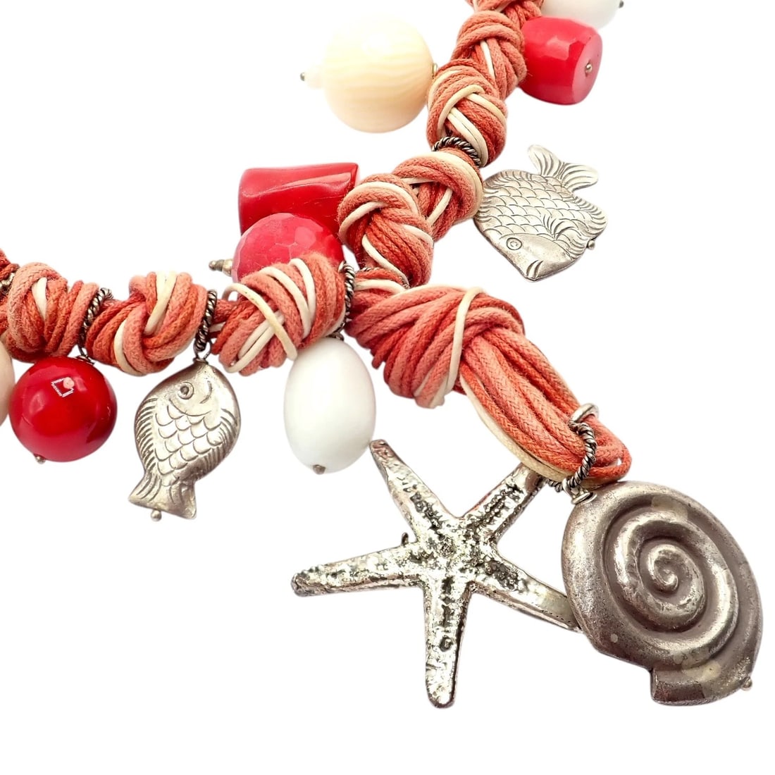 Rare! Vintage Mario Buccellati Free Time Silver Large Red Coral Fish Necklace - 7