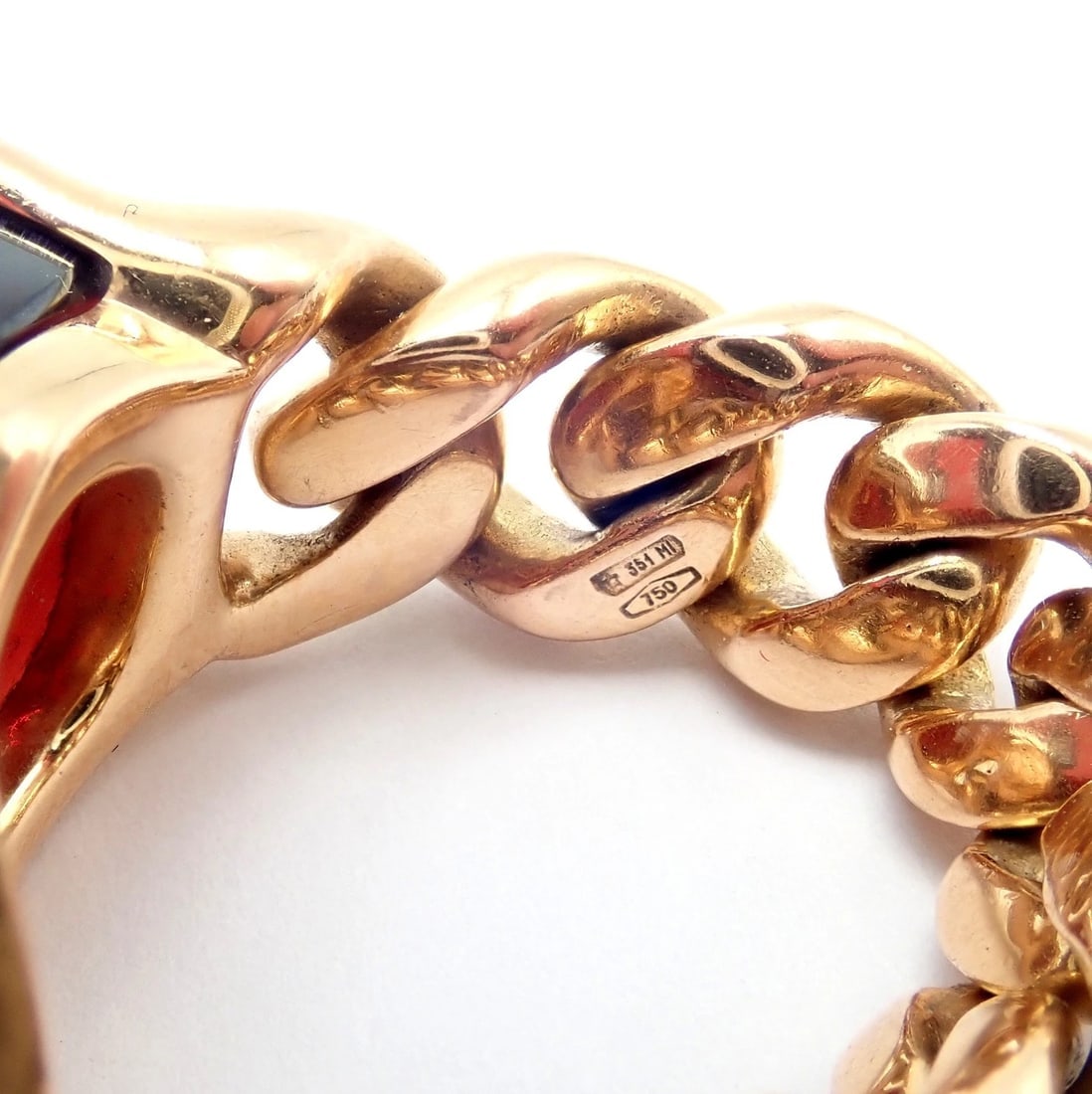 Authentic! Pomellato 18k Yellow Gold Lola Madeira Curb Link Garnet Ring Sz 7 - 7