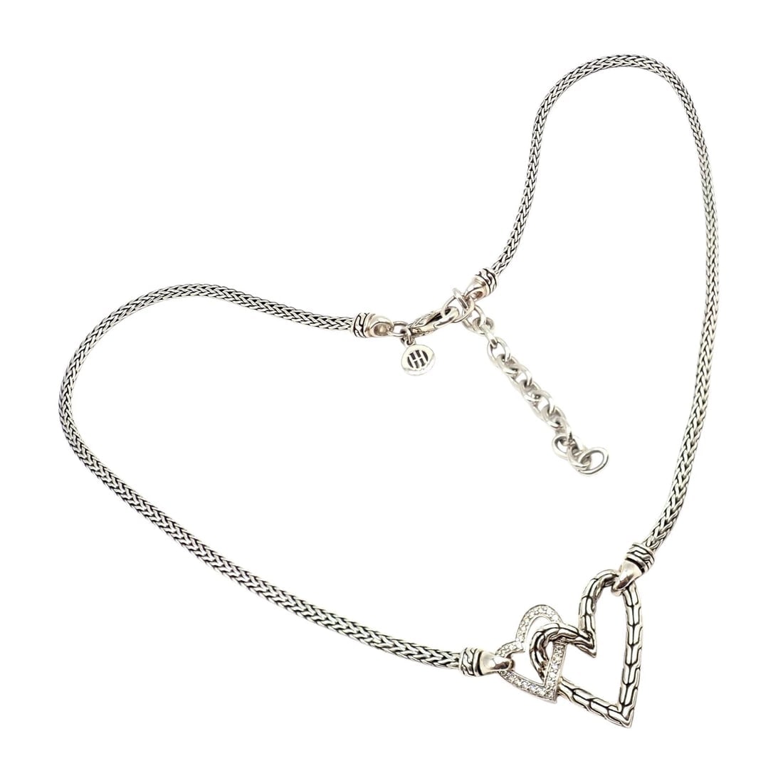 Authentic! John Hardy JH Silver Diamond Double Heart Manah Necklace - 5
