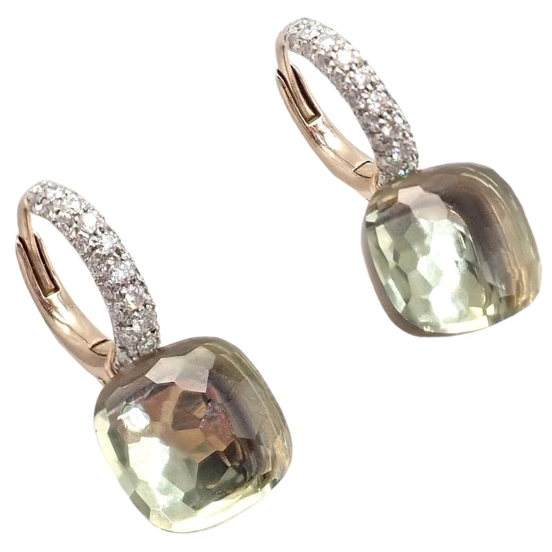 Authentic! Pomellato Nudo 18k Rose + White Gold Diamond Prasiolite Earrings - 7