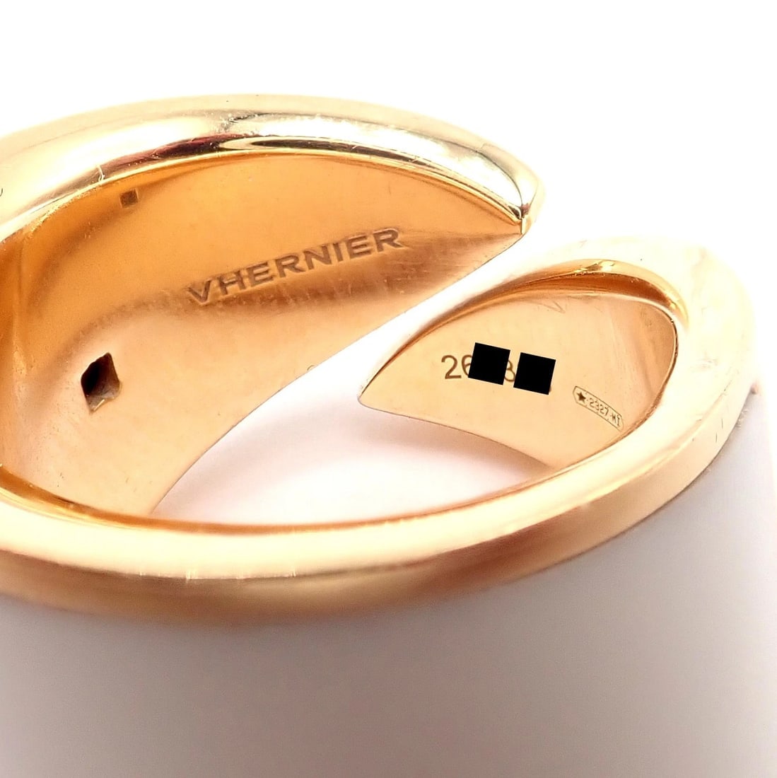 Rare! Vhernier 18k Rose Gold Vague Crossover Camuration Cacholong Ring sz 6 - 4