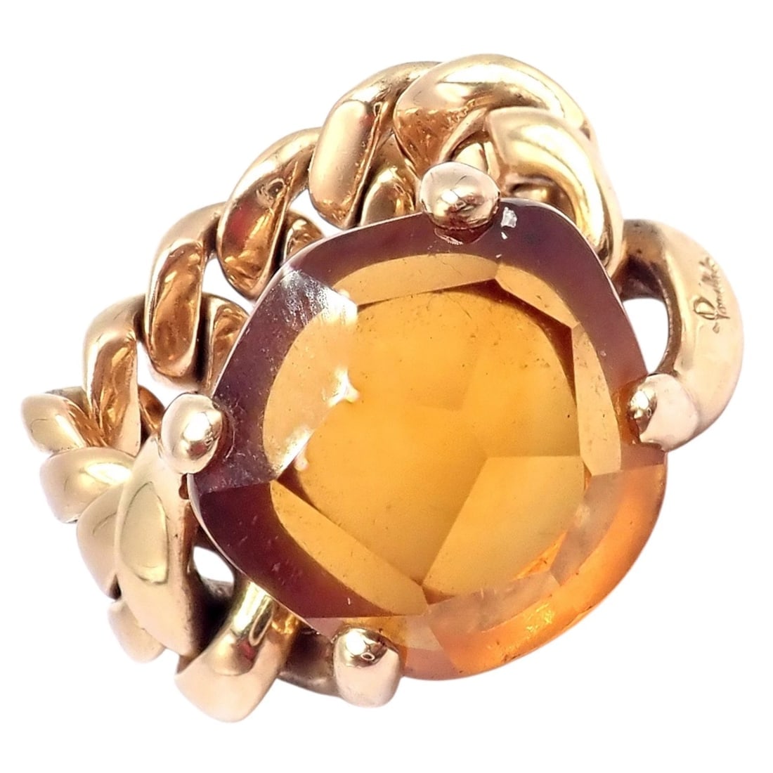 Authentic! Pomellato 18k Yellow Gold Lola Madeira Curb Link Citrine Ring Sz 5 - 3