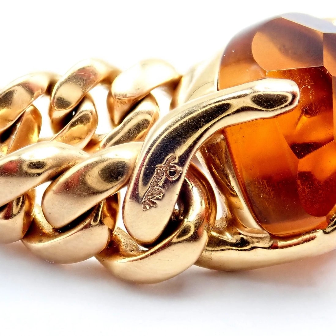 Authentic! Pomellato 18k Yellow Gold Lola Madeira Curb Link Citrine Ring Sz 5 - 5