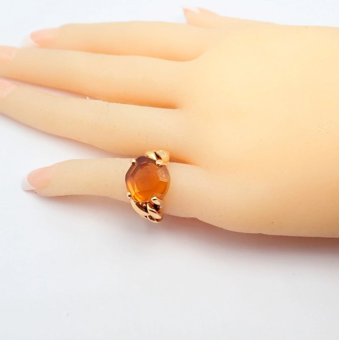 Authentic! Pomellato 18k Yellow Gold Lola Madeira Curb Link Citrine Ring Sz 5 - 6