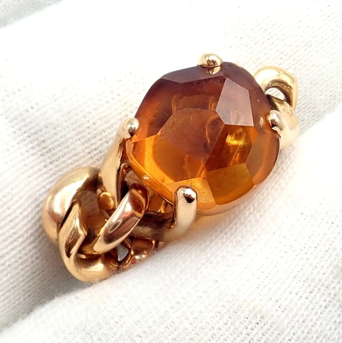 Authentic! Pomellato 18k Yellow Gold Lola Madeira Curb Link Citrine Ring Sz 5 - 8