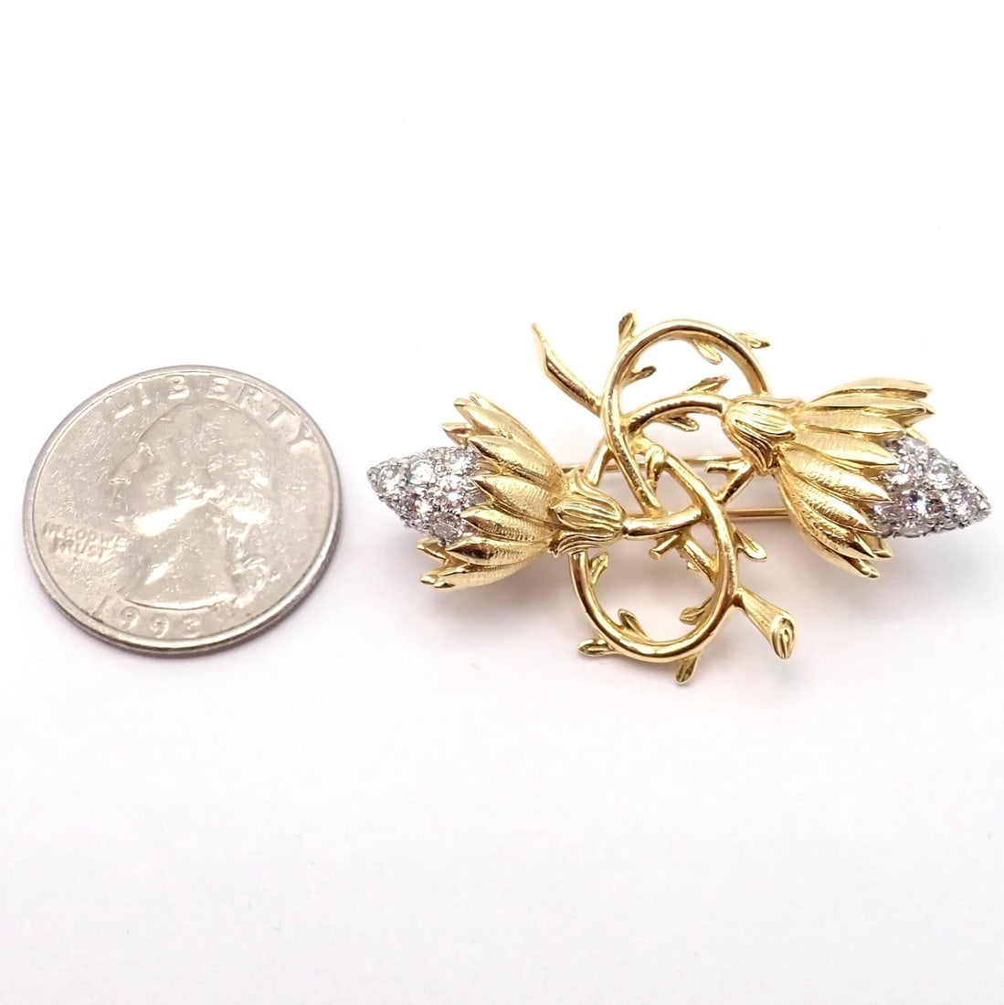 Authentic! Tiffany & Co Schlumberger 18k Yellow Gold Platinum Diamond Pin Brooch - 4