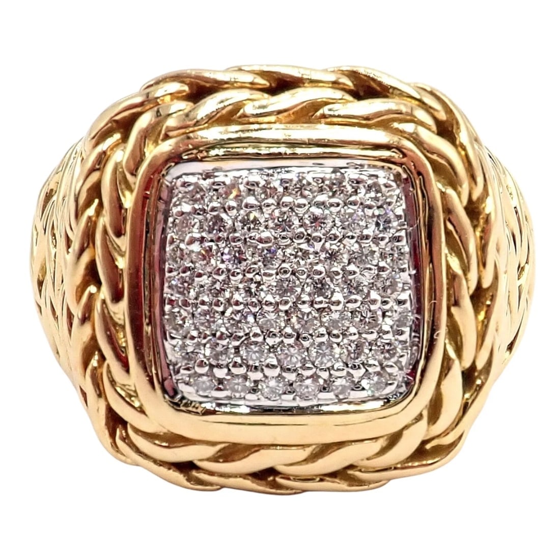 Authentic! John Hardy JH 18k Yellow Gold Diamond Square Signet Signature Ring - 10