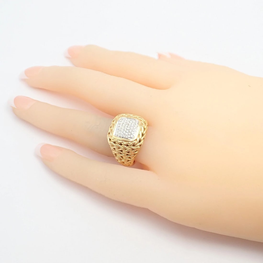 Authentic! John Hardy JH 18k Yellow Gold Diamond Square Signet Signature Ring - 8