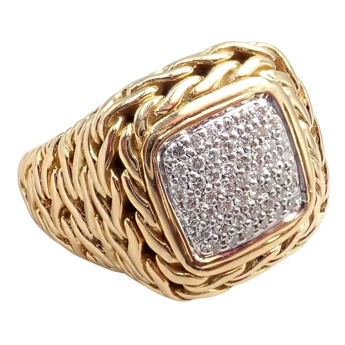 Authentic! John Hardy JH 18k Yellow Gold Diamond Square Signet Signature Ring - 9