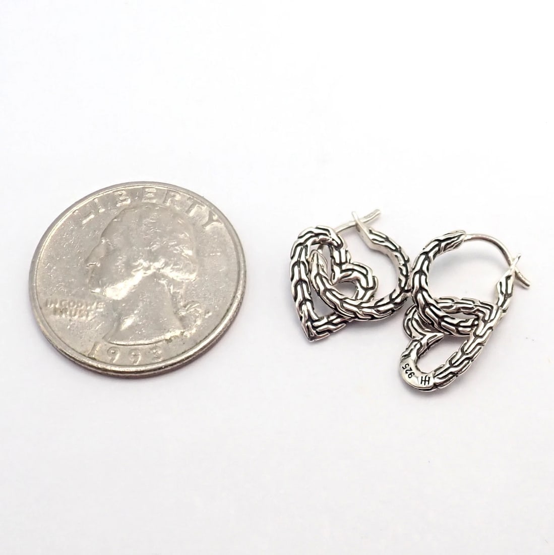 Authentic! John Hardy JH Silver Manah Heart Earrings - 2